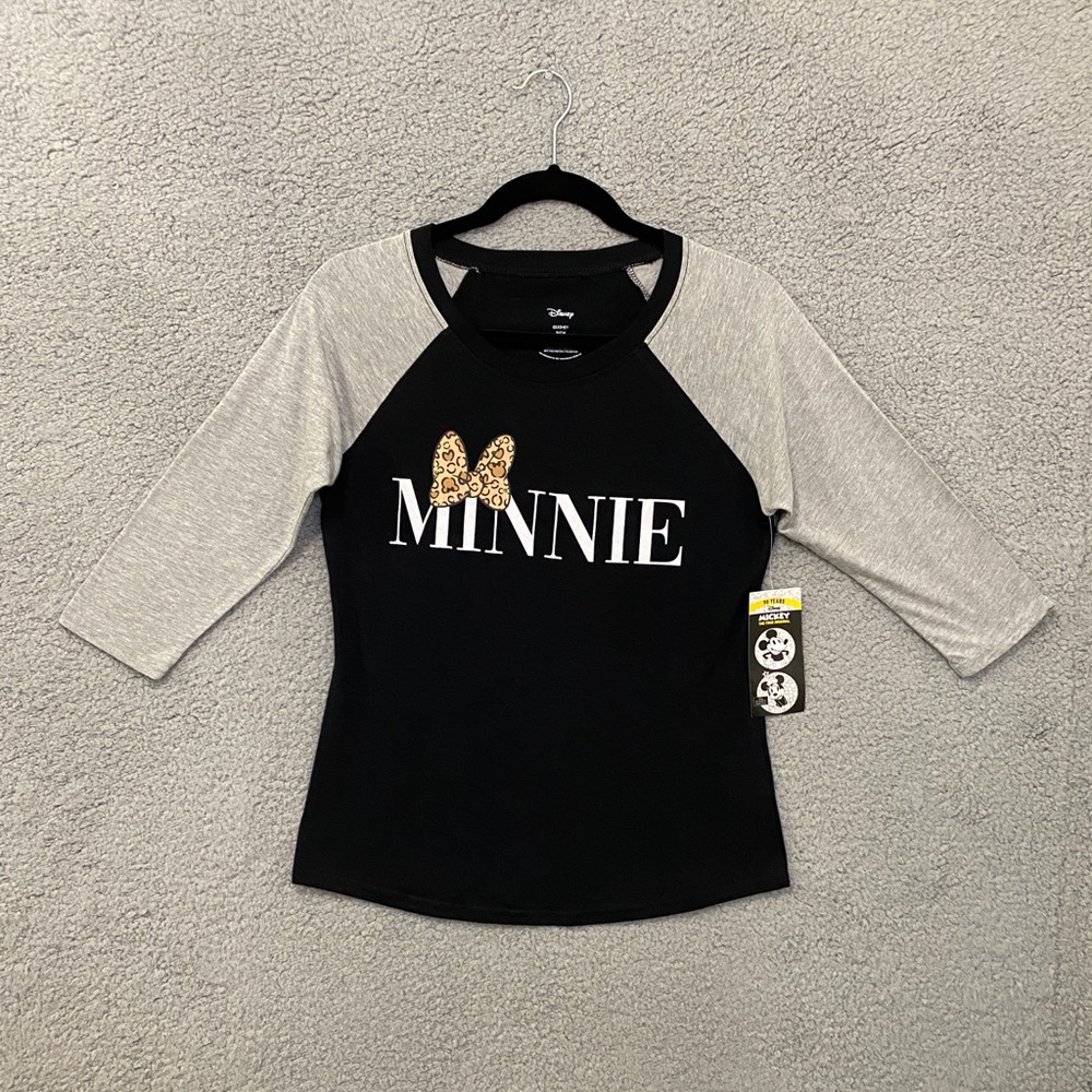 Disney Women’s Minnie Mouse 3/4 Sleeve Top Black/Gray Size Small NWT